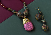Pink Large Stone Pendant Set - The Pashm